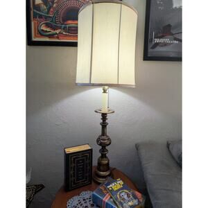Vintage Candlestick Table Lamp – Brass / Bronze Finish – Pull Chain – Works Grea
